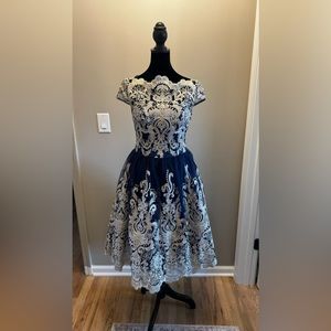 Navy and Champagne ChiChi London Midi Dress